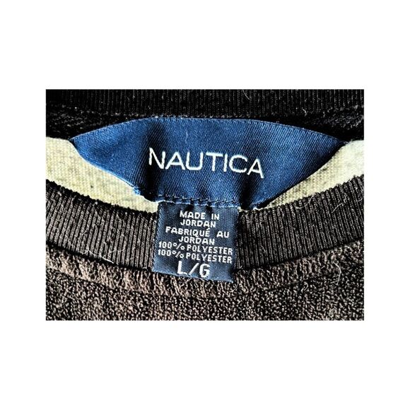 Nautica Pullover Fleece Crew Neck Black Gray Long Sleeve Sweater Men’s Sz L - Picture 4 of 8